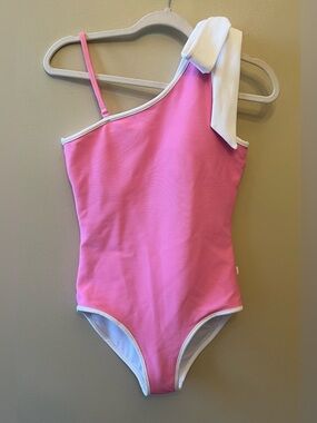 NWOT Love & Grow One-Piece Swimsuit Women's Size Medium Pink White Bow